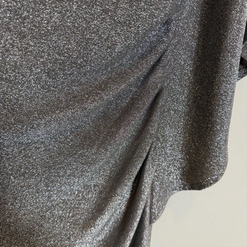 Trina Turk Ratio Ruched One-Shoulder Shimmer Mini Dress Women's XL Silver NWT - Picture 10 of 16